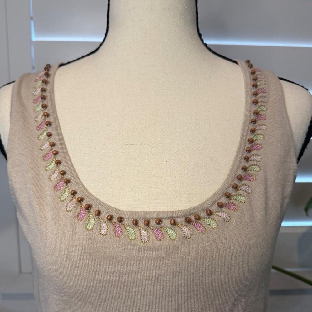 Vintage Y2K Evie Silk Blend Embellished Wooden Beaded Tank Top Fairycore Boho M